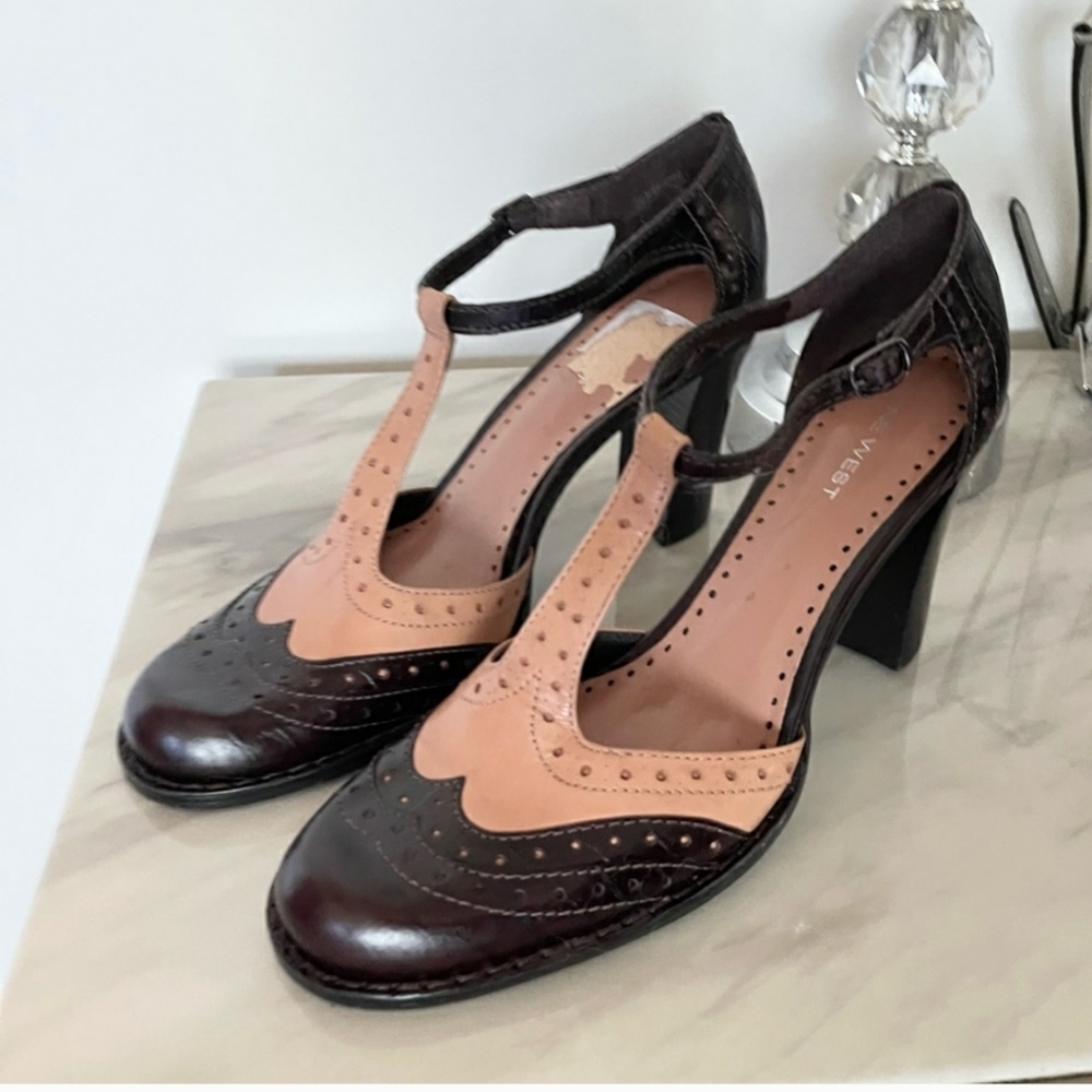 Nine West Mary Jane Tan & Brown Heels 8.5